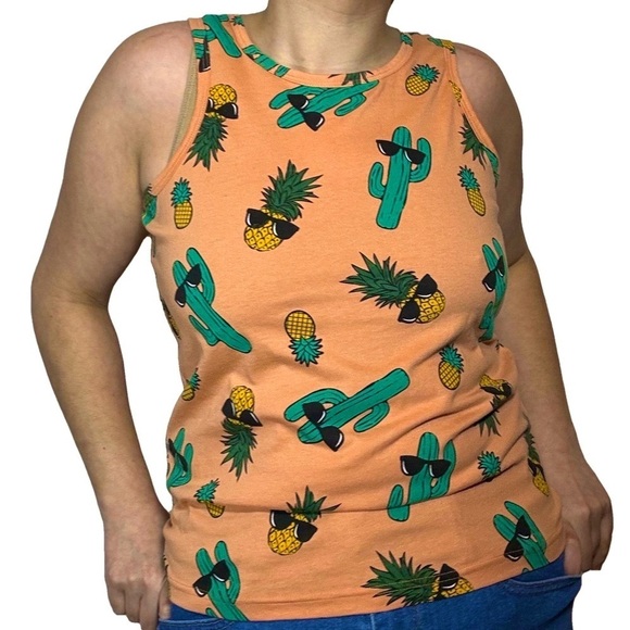 Hollywood the jean people - Cool Cactus and Pineapple Tank Size L - Picture 1 of 4